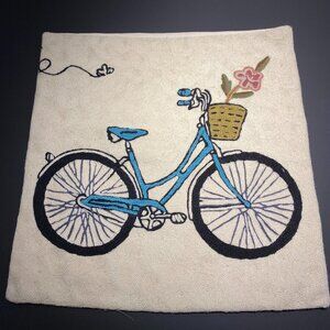 Bicycle Embroidered Pillow Cover - 17" x 18"